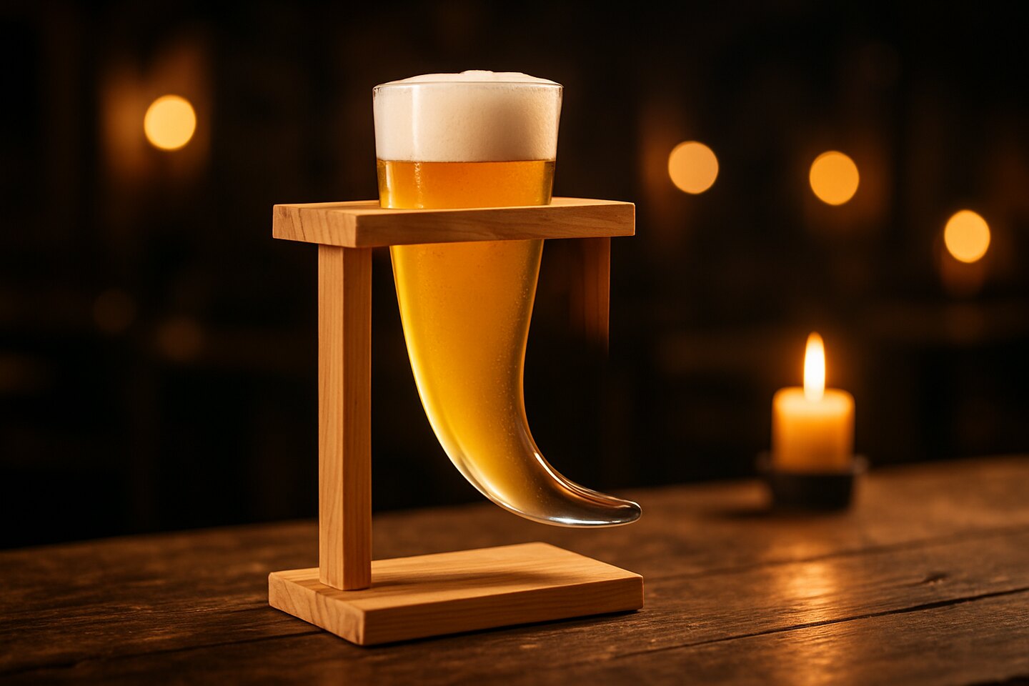 Drinkhoorn voor bier in Vikingstijl met houder